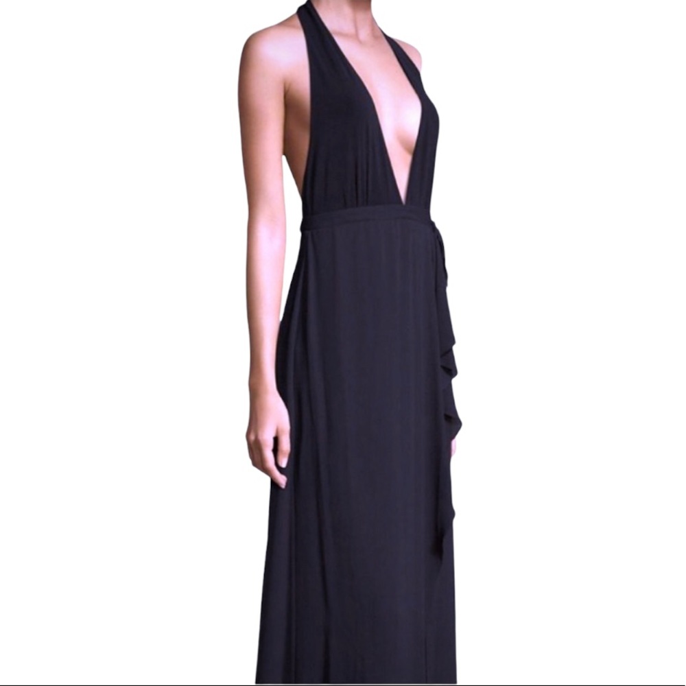🔥HP🔥 BCBGMAXAZRIA Formal Black Long Halter Dress - Picture 1 of 10